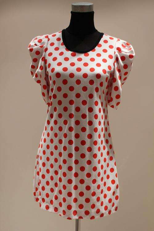 NEW LADIES WHITE WITH RED POLKA DOT 3/4 SLEEVE COTTON DRESS*