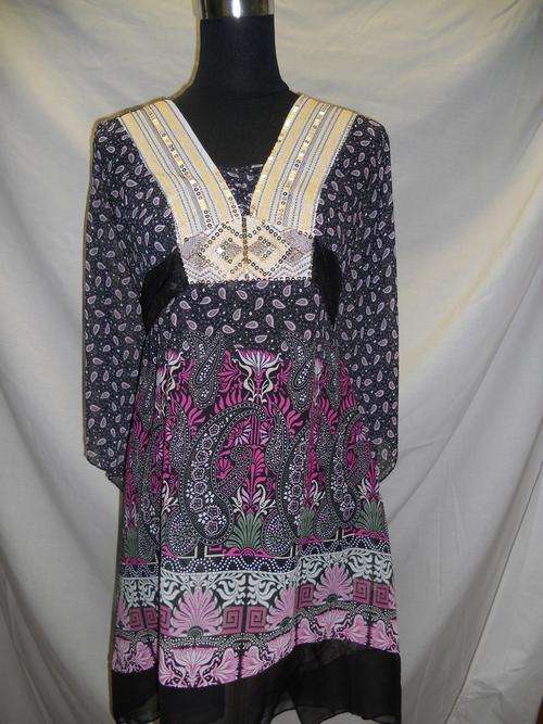 NEW LADIES STUNNING MULTI-PATTERNED SHAFFON LONGER LENGTH KAFTAN***