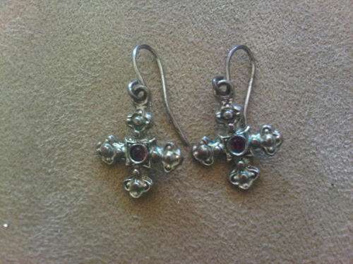 Vintage White Metal Cross Earings