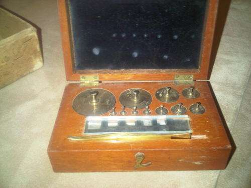 Antique Scale Weight Set In Original Wooden Box