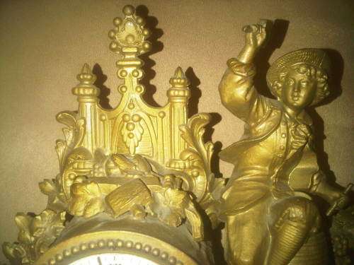 Very Old Gold Tone Metal Ornate Mantle Clock