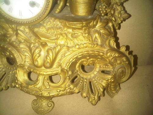 Very Old Gold Tone Metal Ornate Mantle Clock