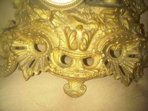 Very Old Gold Tone Metal Ornate Mantle Clock