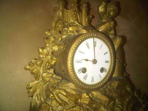 Very Old Gold Tone Metal Ornate Mantle Clock