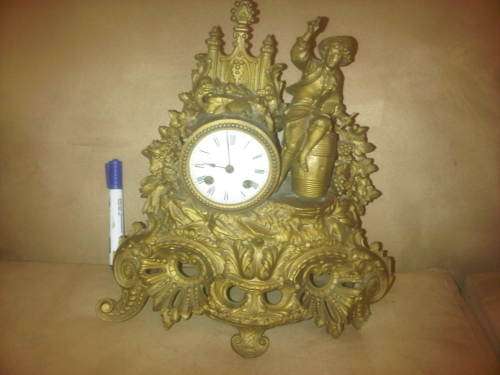 Very Old Gold Tone Metal Ornate Mantle Clock