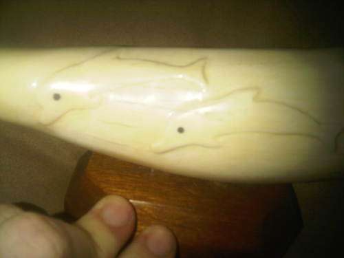 Large Mounted Whale Tooth With Dolphins