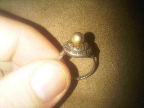 Vintage Sterling Silver Marcasite Faux Pearl Ring