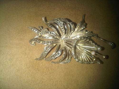 Sterling Silver Large Marcasite Flower Brooch