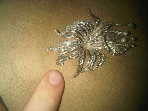 Sterling Silver Large Marcasite Flower Brooch