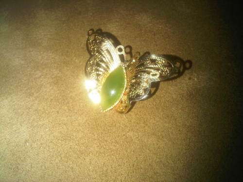 Gold Tone Vintage Butterfly Jade ? Brooch