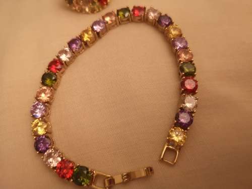 Gold Plated Coloured Stone Tennis Bracelet And Ring Set