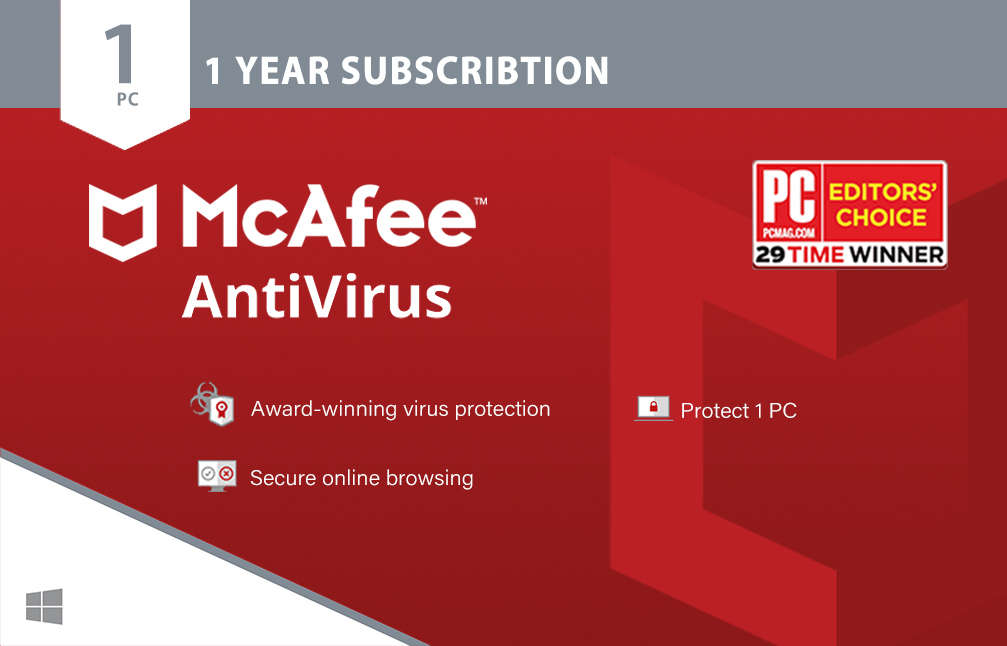McAfee AntiVirus for 1 PC for 1 Year Pro