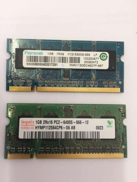 1 x Hynix 1GB DDR2 RAM PC2 6400    &  1 x   Ramaxel 1 GB PC2 5300 Laptop Memory works 100%