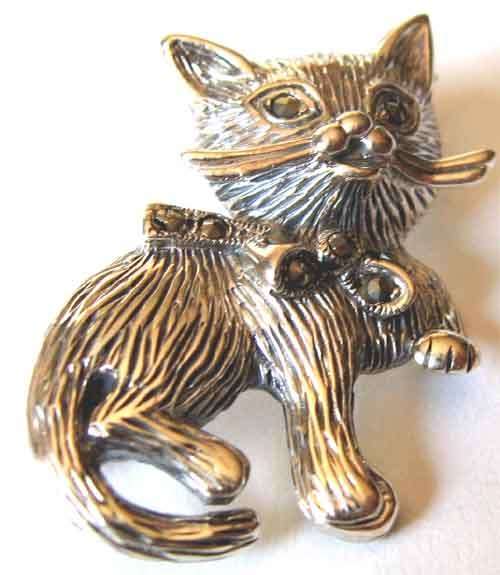 Beautiful Sterling Silver, Marcasite, CAT  Brooch.