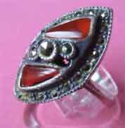 Sterling Silver Marcasite and Carnelian Ring