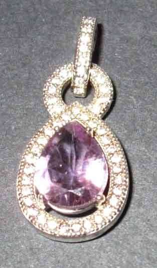 Sterling Silver, Cubic Zirconoa and Amethyst Pendant