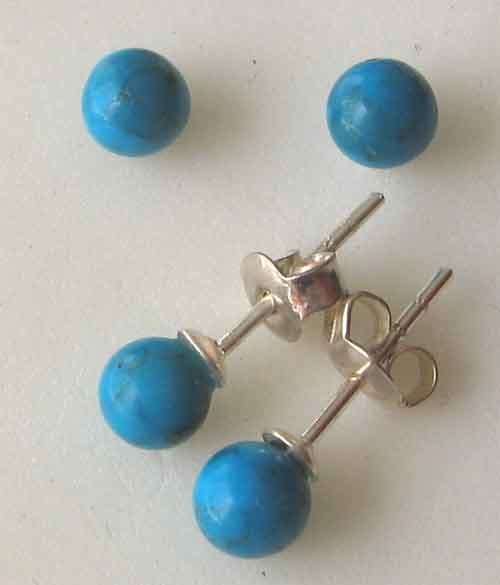 Solid Sterling Silver & Genuine Turquoise Studs/ Earrings