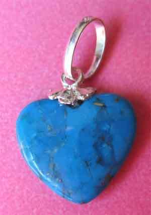 Solid Sterling Silver & Genuine  Heart Turquoise Pendant