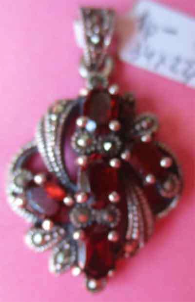 Beautiful Sterling Silver Marcasite and Garnets Pendant