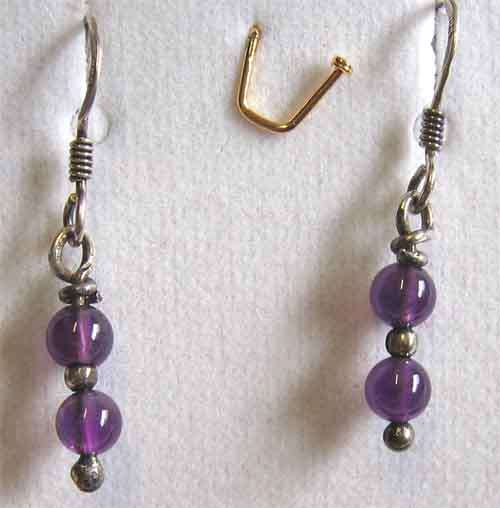 Sterling Silver  & Genuine Amethysts Earrings