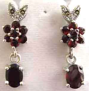 Beautiful Sterling Silver, Marcasite and Garnets Earrings