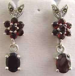 Beautiful Sterling Silver, Marcasite and Garnets Earrings