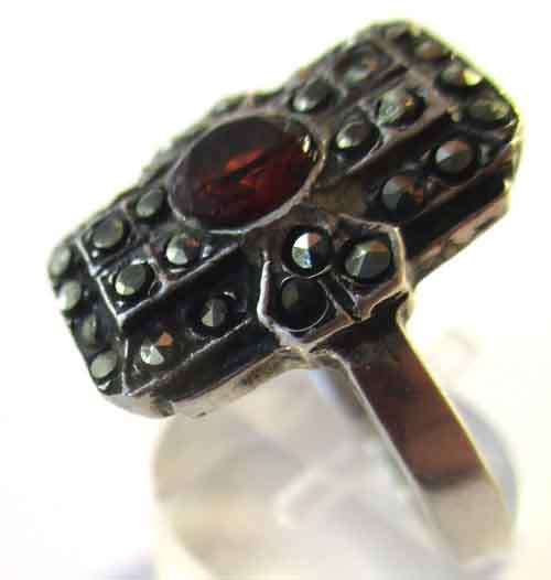 Sterling Silver, Marcasite and Garnet Ring