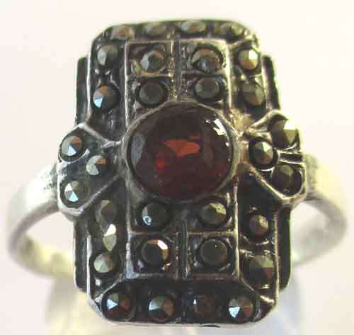 Sterling Silver, Marcasite and Garnet Ring