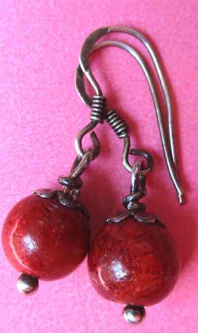 Sterling Silver  & Coral  Earrings.