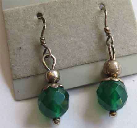 925 Sterling Silver and Green Agate Earrings