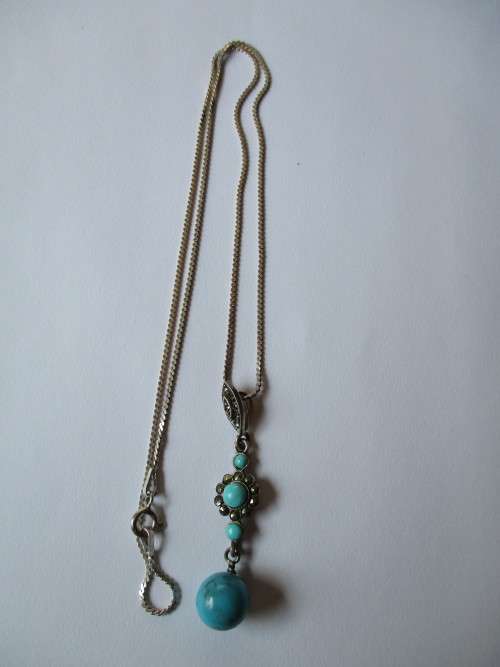 925-Sterling Silver, Turquoise and Marcasite Chain/Necklace