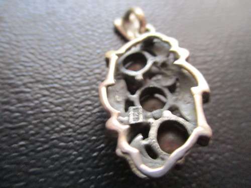 925-Sterling Silver , Marcasite & Genuine Garnets Pendant-