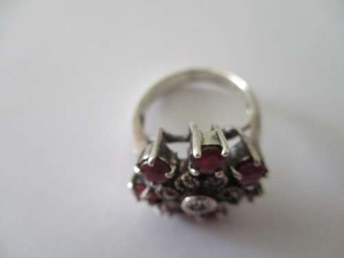 925  Sterling Silver , Marcasite and Rubies  Ring