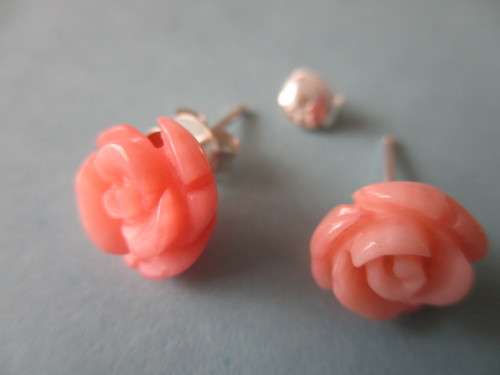 925 Sterling Silver  and Genuine Coral Earrings