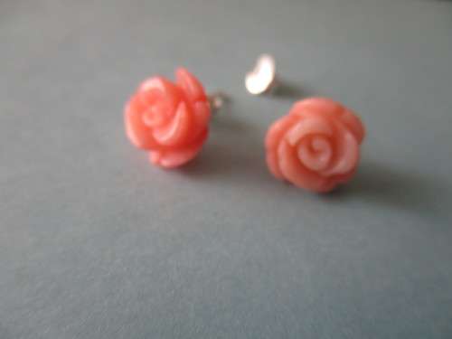 925 Sterling Silver  and Genuine Coral Earrings