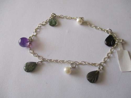 925 Solid Sterling Silver and Genuine Gemstones Bracelet