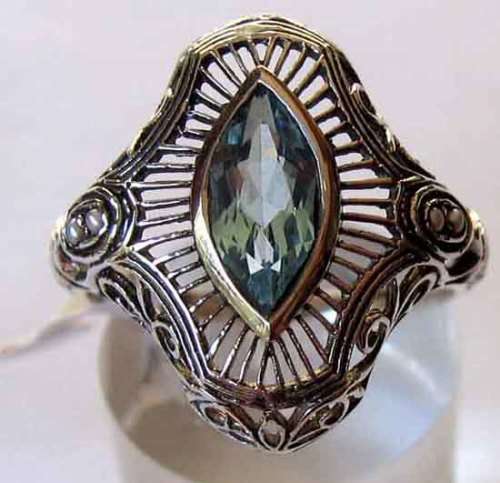 925 Sterling Silver  Seed Pearls and Blue Topaz  Ring