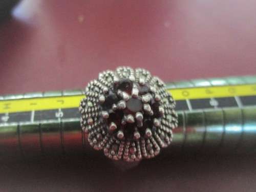 925 Sterling Silver Genuine Garnets & Marcasite Ring