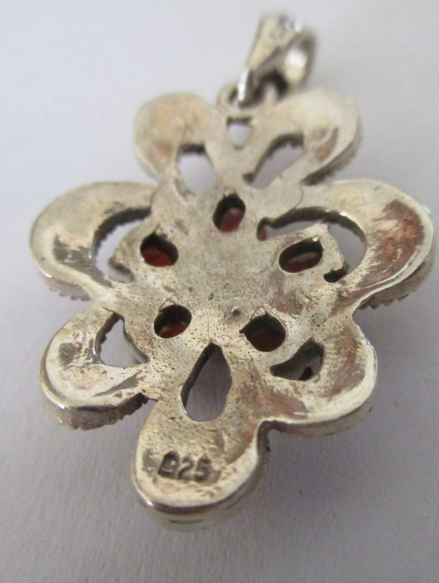 925 Sterling Silver, Marcasite &  Genuine Garnets Pendant