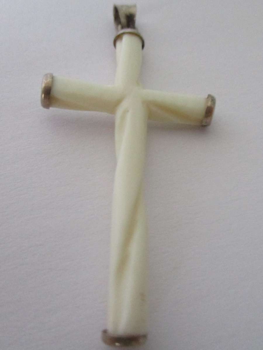 925 Vintage Sterling Silver and Bone Cross/ Pendant