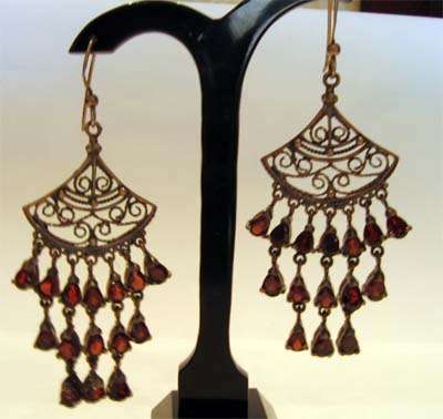 Silver chandelier drops set with Garnets