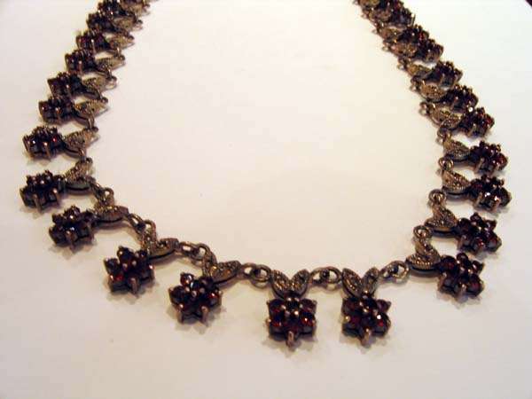 Silver Marcasite & Garnet "Flower" Necklace