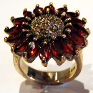 Sterling Silver marcasite ring set with garnets