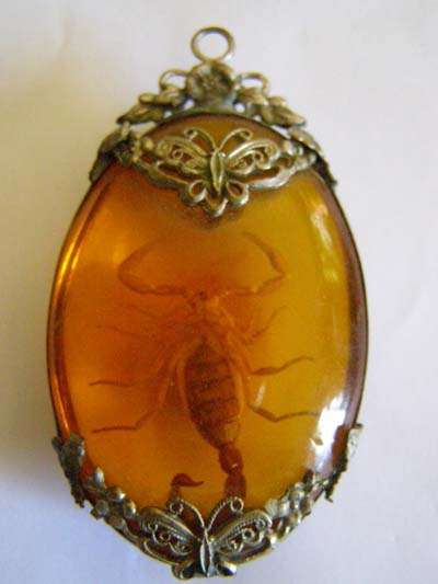 Simulated Amber Pendant with Scorpion