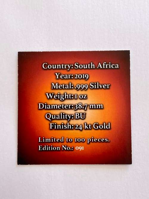 1 OZ Silver .999 Krugerrand (colour addition) Rhino Limited to 100 pieces