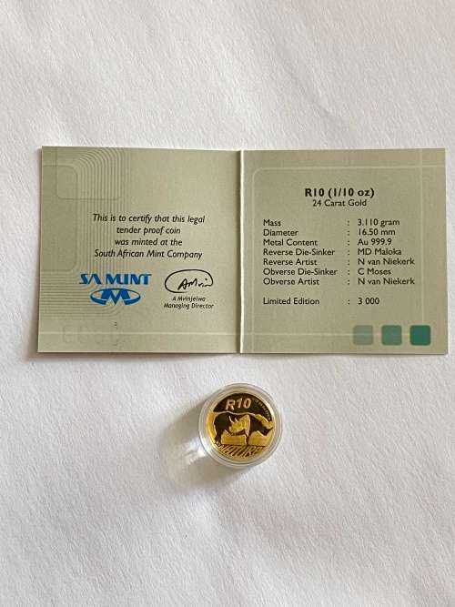 2010 1/10 oz Gold Proof Natura Series (The Black Rhino) (24k)