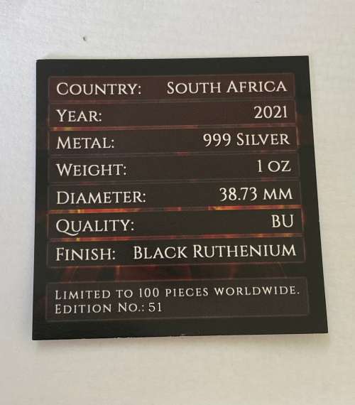 2021 1 Oz .999 Black Ruthenium (Buffel) (Limited to 100)