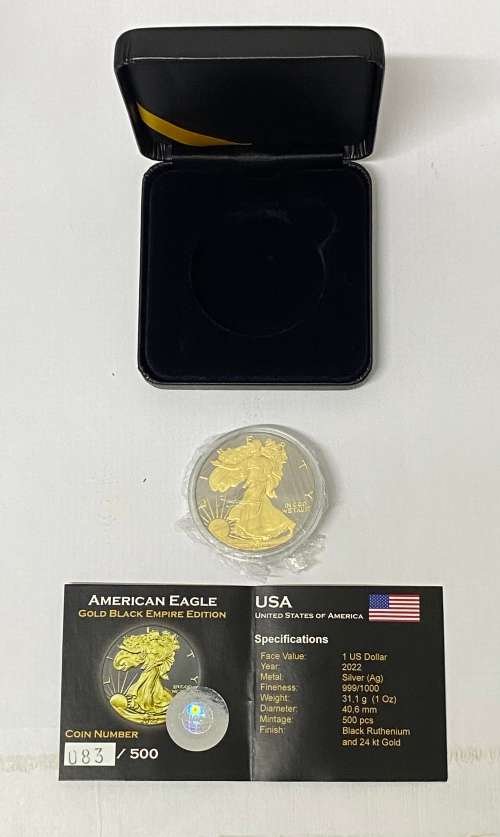 2022 .999 Silver Eagle (Black Ruthenium and 24 kt gold edition ) limited to 500 Pcs!!!