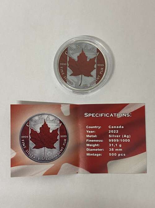 2022 .9999 1OZ Silver Maple Leaf(Flag Edition)limited to 500 pcs