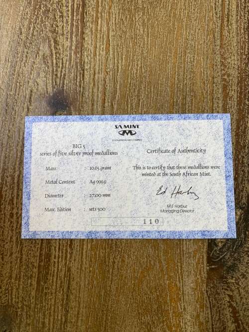 Big 5 series of five silver Proof medallions